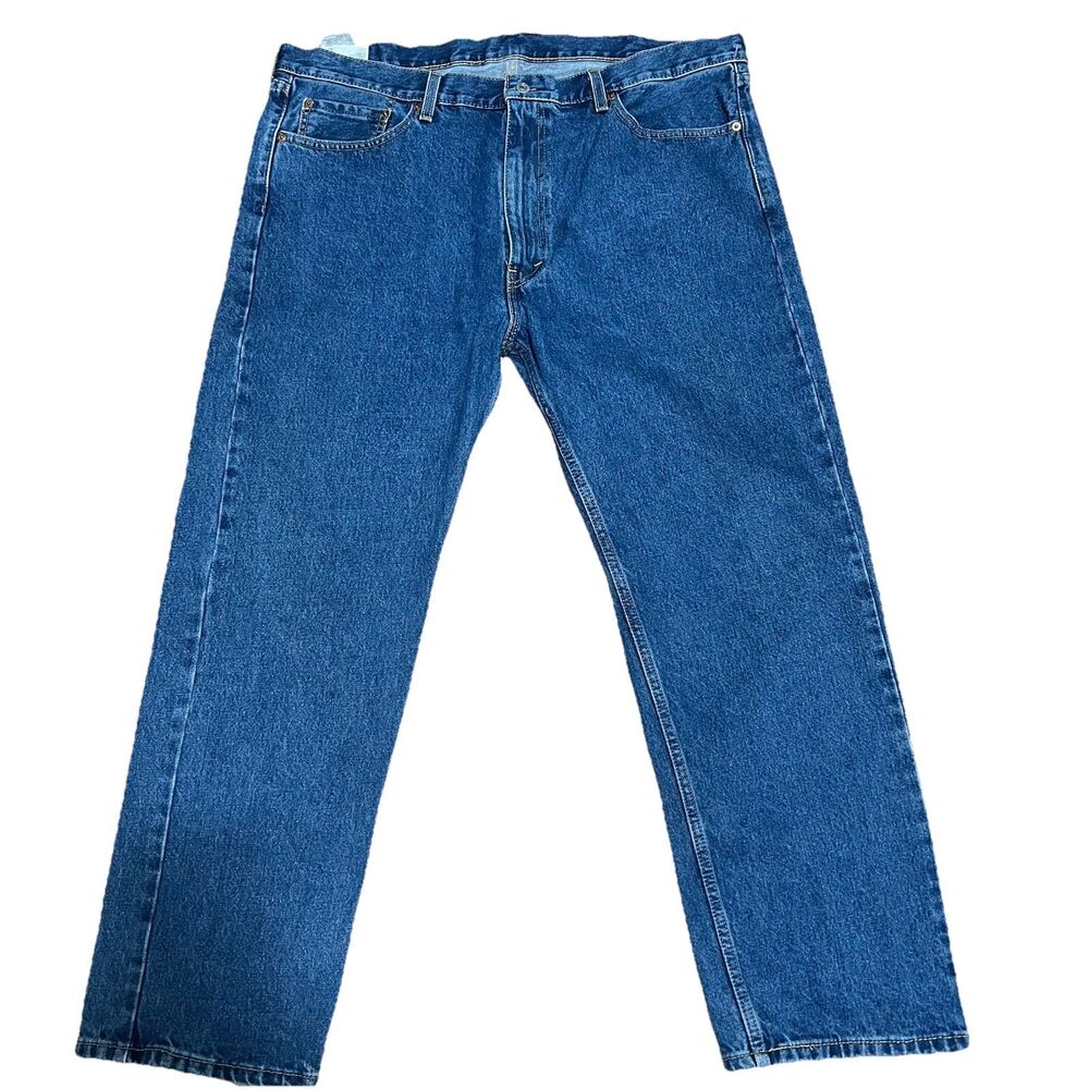 Levis 505 Jeans Size 42 X 30 Blue Medium Wash Workwear Casual Straight Leg Denim